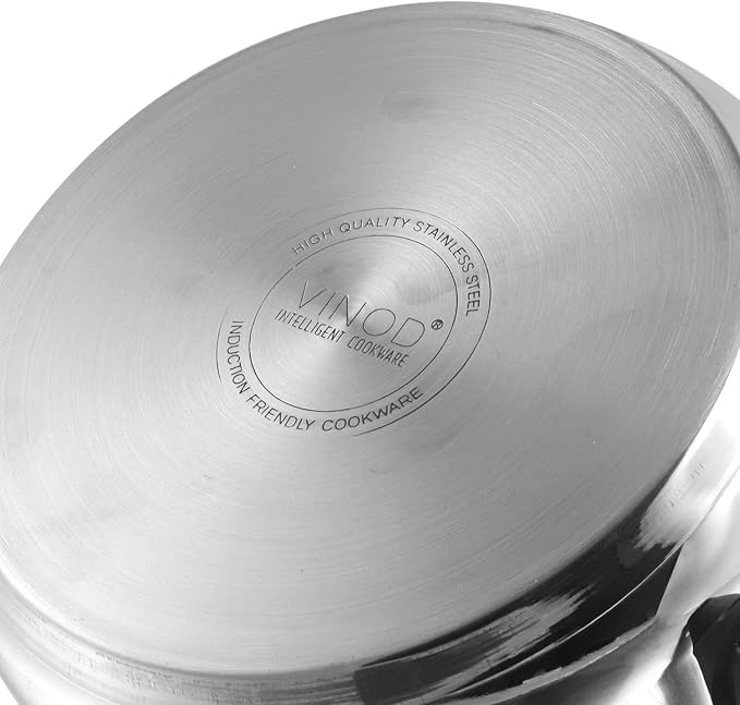 Vinod Stainless Steel Induction Friendly Trento Cookware set-3-Pieces Saucepan (16cm/1.5 Litre) 1- Piece Saucepot (20 cm/ 3 Litre) 1- Piece Deluxe kadai(20 cm/ 1.5 Litre)