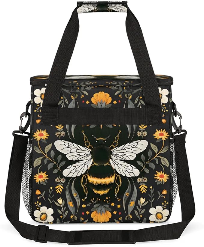 Bee Insect Flower Leaf Coffee Maker Carring Bag Travel Carrying Storage Tote Bag Compatible with Keurig K-Mini or K-Mini Plus Portable Single Serve Coffee Brewer Case with Pockets for K-cup Pods