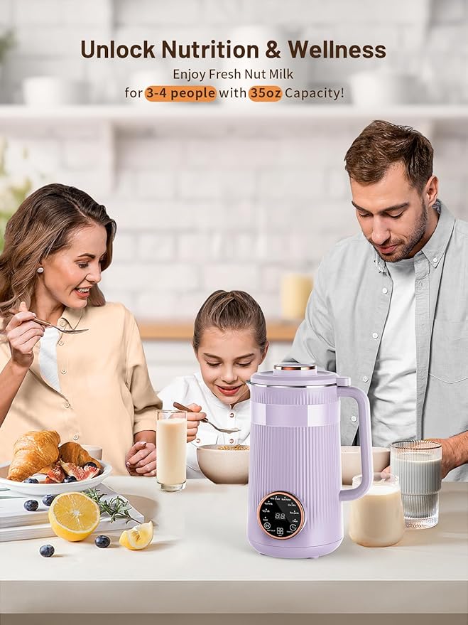 Nut Milk Maker Machine 35oz Homemade Soy Almond Oat Coconut Plant Based and Non Dairy Beverages 8 in 1 Automatic Soybean Machine With 12H Delay Start/Keep Warm/Boil Water