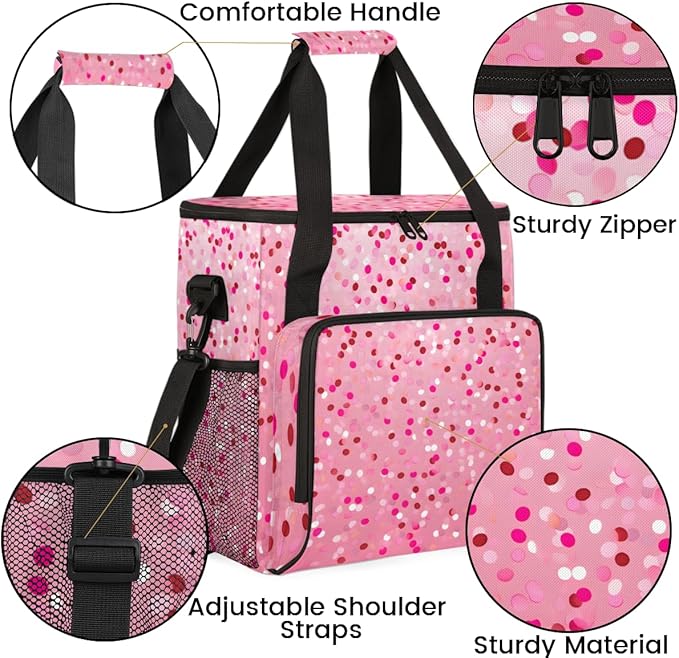 Glitter Coffee Maker Carrying Bag Dark Pink Portable Travel Storage Tote Bag Compatible with K-Mini or K-Mini Plus Single Serve Coffee Brewer Carrying Case with Multiple Pockets &amp Shoulder Strap