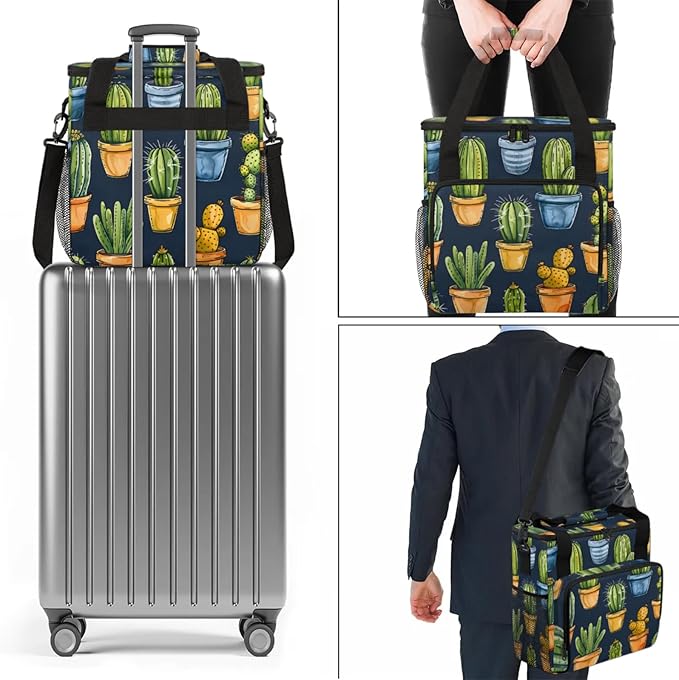 Potted Cactus Coffee Maker Travel Bag for Keurig K-Mini/K-Mini Plus Insulated Waterproof Tote with Pockets for K-Cup Portable Single-Serve Brewer Case