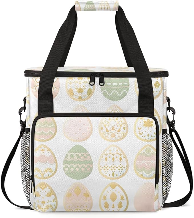 Oil Painting Floral Coffee Maker Carrying Bag Easter Egg Travel Storage Bag Compatible with K-Mini or K-Mini Plus Single Serve Coffee Brewer Carrying Case with Multiple Pockets &amp Shoulder Strap