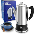 Electric Coffee Percolator Stainless Steel Coffee Maker with Clear Brew Progress Tough Glass Knob and On/OFF Switch Classic Coffee Pot with Keep Warm &amp Cordless Serve No Aluminum (12 Cup)