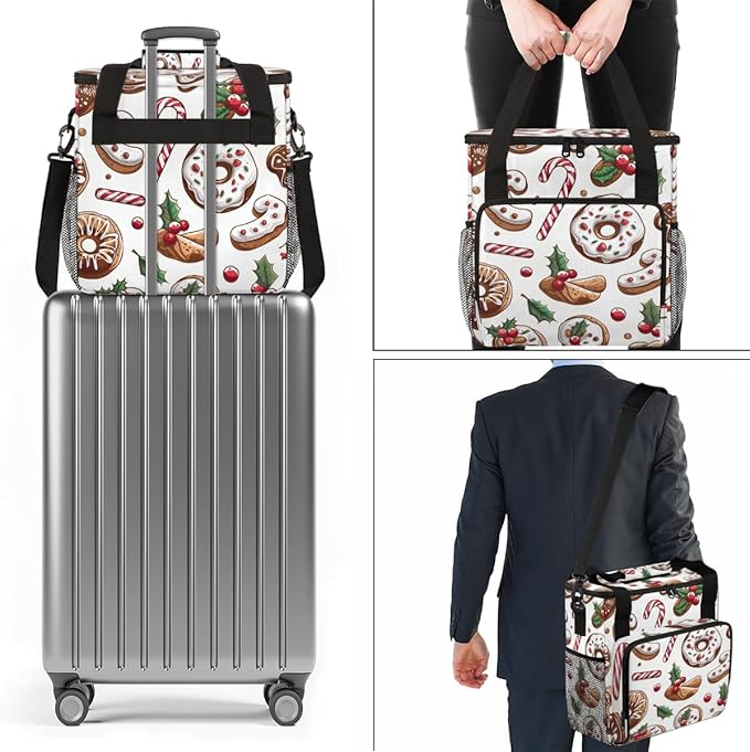 Bright Xmas Biscuit Coffee Maker Carrying Bag Portable Travel Storage Tote Bag Compatible with K-Mini or K-Mini Plus Single Serve Coffee Brewer Carrying Case with Multiple Pockets &amp Shoulder Str