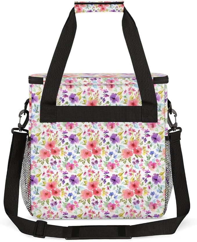 Abstract-Floral Coffee Maker Carrying Bag Portable Travel Storage Tote Bag Compatible with K-Mini or K-Mini Plus Single Serve Coffee Brewer Carrying Case with Multiple Pockets &amp Shoulder Strap