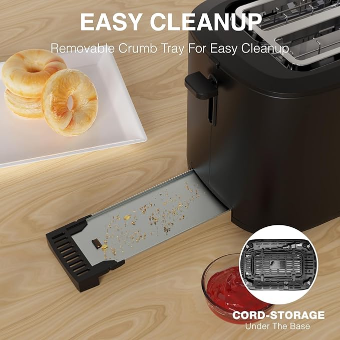 Toaster 4 Slice Long Extra Wide Slot 1.5 with Countdown Timer 6 Browning Settings Built-in Warming Rack Bagel/Cancel/Defrost Functions Removable Crumb Tray-Matteblack