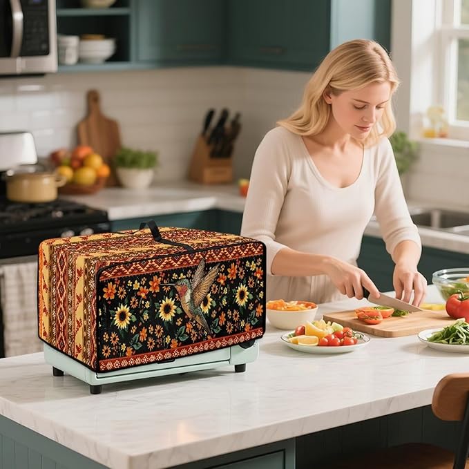 Doojoayie Small Appliance Cover Hummingbird Print 4 Slice Toaster Dust Protection Cover 19.7x16x 10 Bread Machine Protector Gift for Mother Wife Women Cook