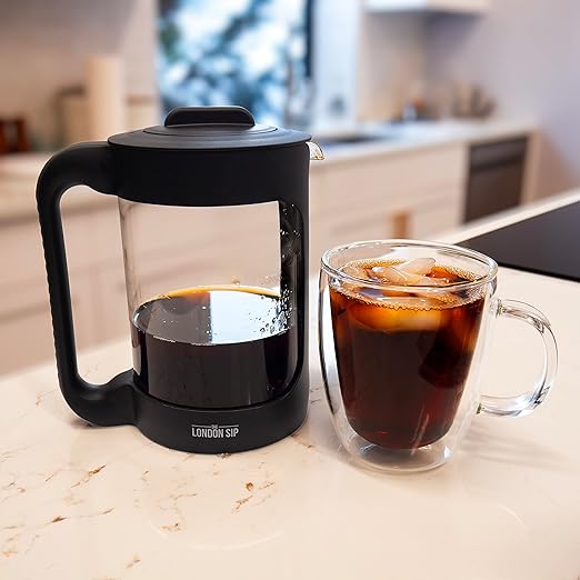 The London Sip Cold Brew Coffee Maker 1500ml Cold Brew Pitcher with 304 Stainless Steel Filter Borosilicate Glass Iced Coffee Pitcher with Handle &amp Pour Spout Reusable Cold Brewer for Coffee &a