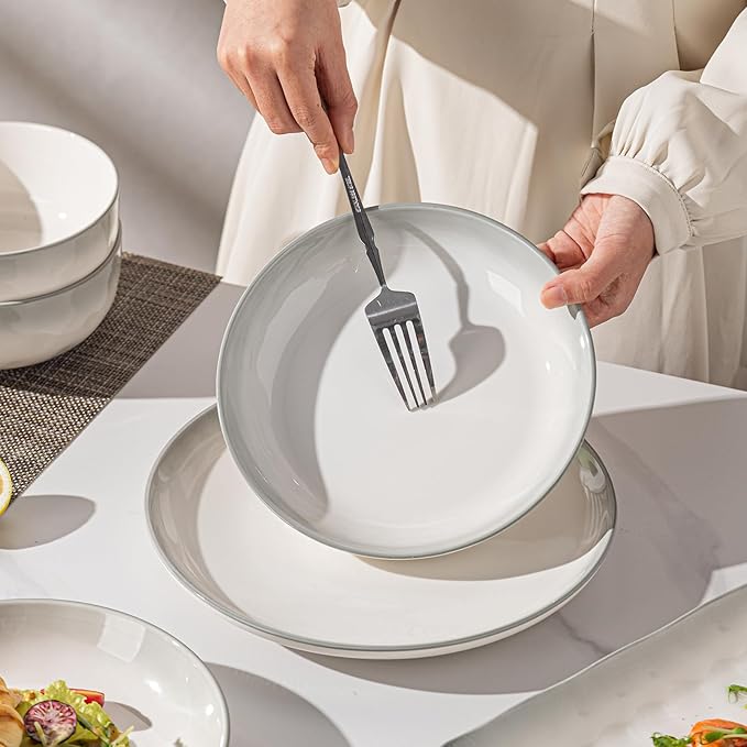 18 Pieces Gourmet Porcelain Dinnerware Sets Premium Plates and Bowls Set High-Fired Ceramic Dishes Set for 6 Chip &amp Scratch Resistant Microwave Dishwasher Safe gradient gray Series.