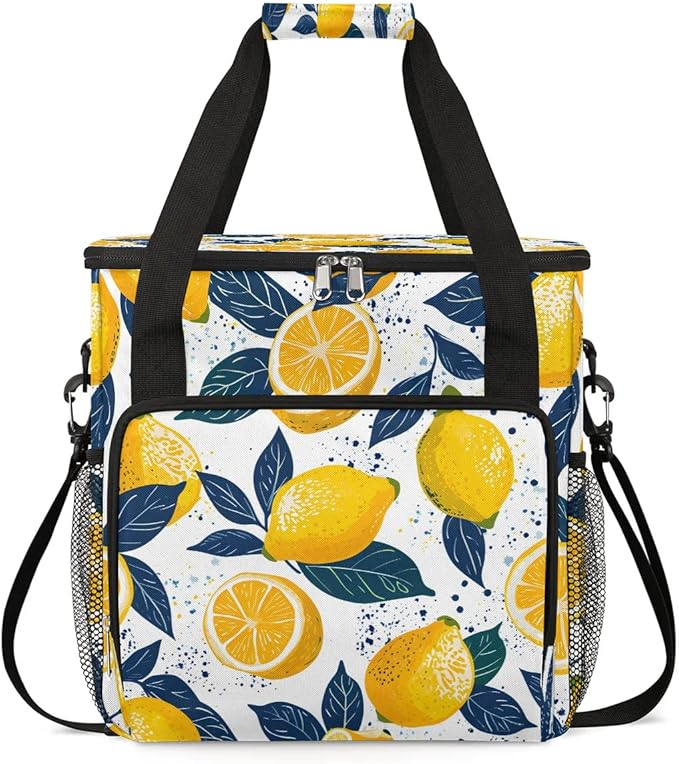 Printed Lemon Coffee Maker Carrying Bag Compatible with K-Mini or K-Mini Plus Portable Single Cup Coffee Maker Case with Pockets for K Cup Pods