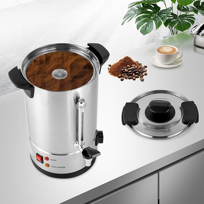 8L Commercial Coffee Urn 50-Cup Stainless Steel Coffee Maker 1000W with Adjustable Thermostat (86-230°F) Hot Water Dispenser for Catering Office Party Wedding (8 Liters)