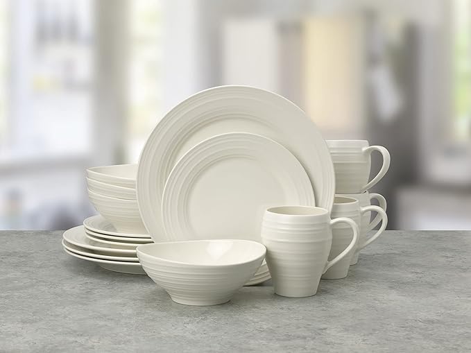 Mikasa Swirl White 16 Piece Dinnerware Set Service for 4