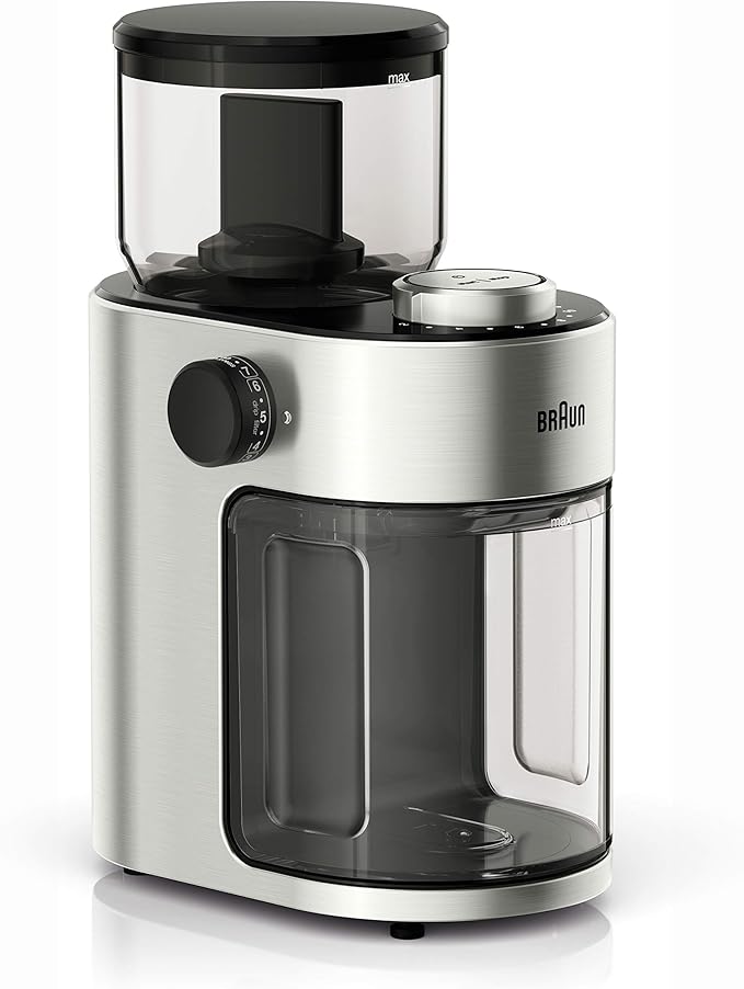 Braun MultiServe Coffee Machine 7 Programmable Brew Sizes / 3 Strengths + Iced Coffee &amp Hot Water for Tea Glass Carafe (10-Cup) Stainless Steel KF9170SI &amp KG7070 Burr Grinder Stainless Ste
