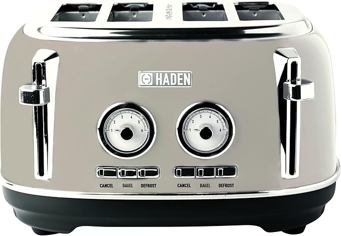 Haden Dorset 4-Slice Wide-Slot Toaster Stainless-Steel Bread Toaster with Adjustable Browning Control Crumb Tray &amp Non-Slip Feet Putty &amp Chrome