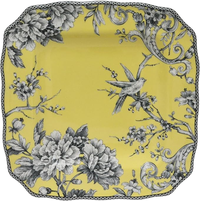 222 Fifth Adelaide 16-Piece Square Dinnerware Set – Service for 4 Floral Porcelain Big Dinner Plates and Bowls Sets for Everyday Dining &amp Entertainment Microwave &amp Dishwasher Safe Chip Res