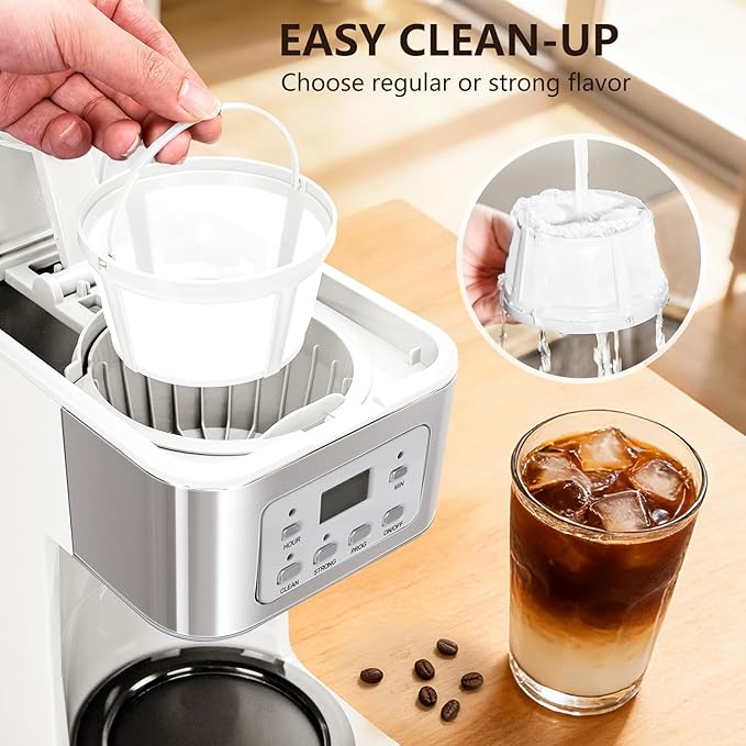 Taylor Swoden 12-Cup Programmable Coffee Maker Regular &amp Strong Brew Drip Coffee Machine for Home and Office Glass Carafe Pause &amp Serve Auto Shut Off White &amp Stainless Steel