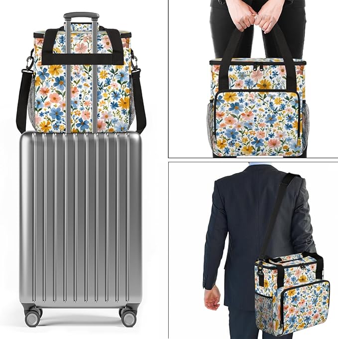 Romantic Flowers Coffee Maker Carrying Bag Portable Travel Storage Tote Bag Compatible with K-Mini or K-Mini Plus Single Serve Coffee Brewer Carrying Case with Multiple Pockets &amp Shoulder Strap