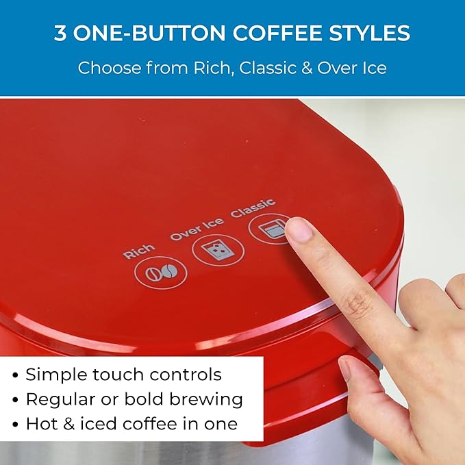 Kenmore Single Serve Coffee Maker – 6–14 Oz Brew Sizes Compatible with Keurig K‑Cup Pods &amp Ground Coffee One Cup Brewer Travel Mug Friendly Auto Shut‑Off Hot &amp Iced maquina de cafe Red