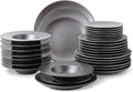 Stone Lain Valencia Porcelain 32-Piece Round Dinnerware Set Plates and Bowls Set Dish Set for 8 Metallic Grey