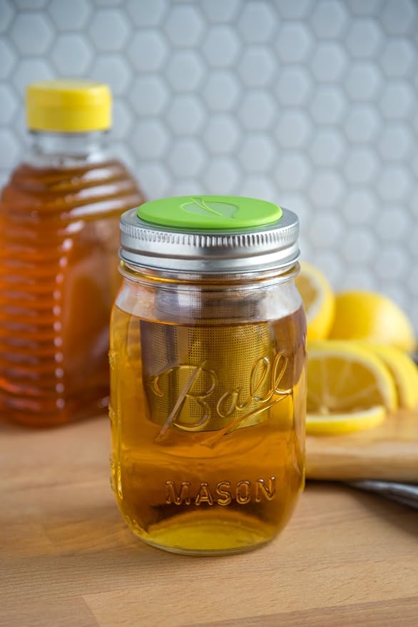 Jarware Tea Infuser Lid for Regular Mouth Mason Jars Green