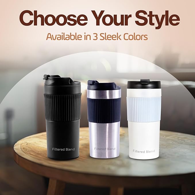 15oz Double Wall Stainless Steel Insulated French Press Coffee and Tea Maker - Portable Camping Mug and Tumbler - Heat Retaining Leak-Proof Travel-Friendly for Office and Outdoor Adventures (Silver)