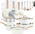 NEWBULIG Nonstick Cookware Set Granite Pots and Pans with Lids Induction Non Stick Cooking Set w/Frying Pans &amp Saucepans 25-Piece/Set Beige