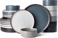 Famiware Nebula Ridge Stoneware Dinnerware Sets for 8 24 Pieces Plates and Bowls Sets Dishes Set Microwave and Dishwasher Safe Kitchen Plates Multi-color