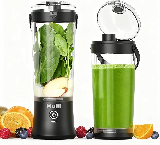 Mulli Upgraded Personal Blender17oz Portable Blender for Shakes &amp Smoothies USB-C Rechargeable BPA-Free with Leak-Proof Lid &amp Straw Lid Dishwasher Safe Cups