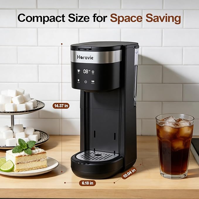 All-in-1 Single Serve Coffee Maker Fit 7.8 Travel Mug Hot &amp Iced K Cup Coffee Machine with 5 Brew Sizes One Cup Coffee Maker with Descaling and Low Water Alert 30oz Removable Reservoir Black