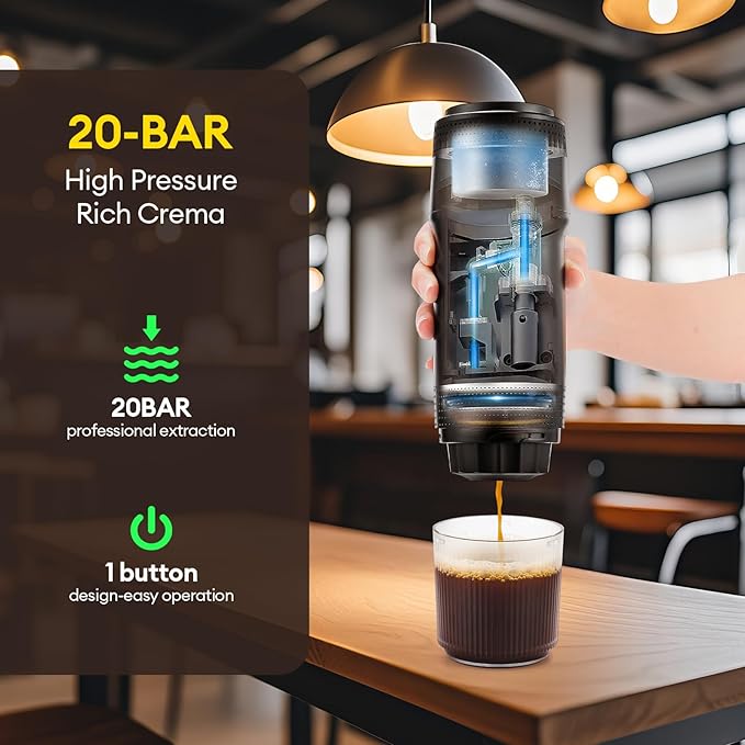 3 In 1 Portable Coffee Maker for Travel:20 Bar Portable Espresso Machine-Travel Coffee Maker Self HeatingCompatible with Ground Coffee &amp Capsule for HikingOfficeRV（Upgrade）