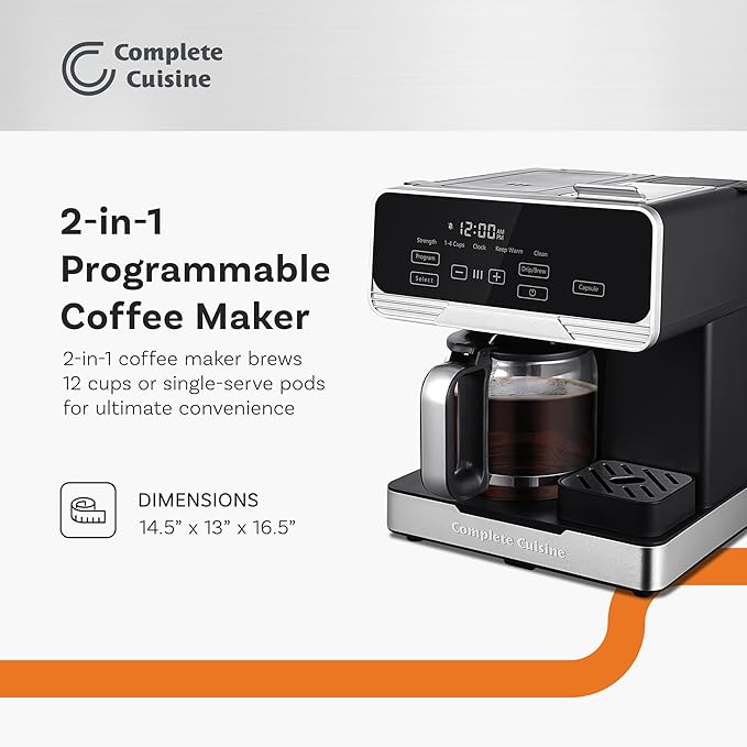 2-in-1 Programmable Coffee Maker 12-Cup Pot &amp Single-Serve Pod Black