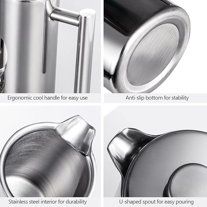 TARSHYRY French Press Coffee 350ml 800ml 1000ml French Press Coffee Maker Stainless Steel Double Walled Insulated Coffee Maker Pot Dishwasher Coffee Pot (800ml)