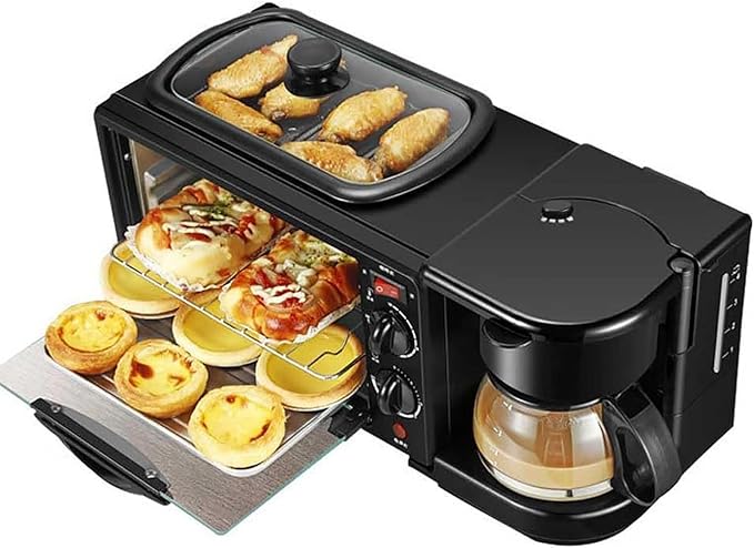 Breakfast Station 3-in-1 with Coffee Maker Non-Stick Griddle &amp 4-Slice Toaster Oven - Versatile Kitchen Appliance for Apartments and Kitchenettes