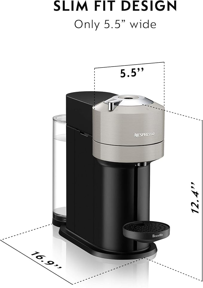 Nespresso Vertuo Next Coffee &amp Espresso Machine NEW by Breville Light Grey Coffee Maker and Espresso Machine + Nespresso Capsules VertuoLine Medium and Dark Roast Coffee 30 Count Coffee Pods