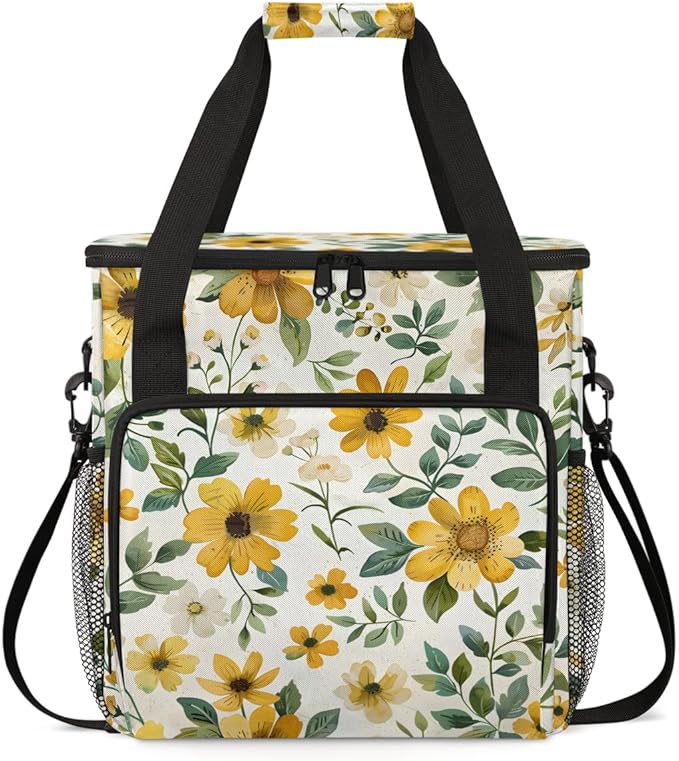 Flamboyant Flower Coffee Maker Carrying Bag Portable Travel Storage Tote Bag Compatible with K-Mini or K-Mini Plus Single Serve Coffee Brewer Carrying Case with Multiple Pockets &amp Shoulder Strap