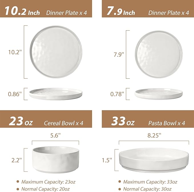 LIANYU Dinnerware Sets with Pasta Bowls for 4 16 Piece Ceramic Dinner Plates and Bowls Dish Set Kitchen Speckled Dining Tableware Dishware Microwave &amp Dishwasher Safe Polar White