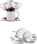 Hasense 22 pieces dinnerware set with plates bowls and mugs set for home and kitchen white stoneware dish set