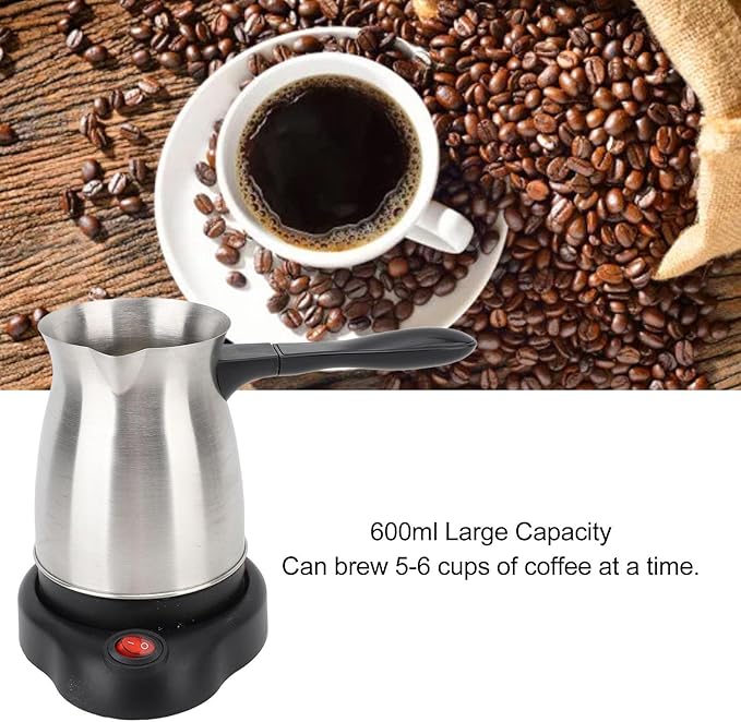 Ejoyous Electric Turkish Coffee Maker 600ml Stainless Steel Electric Coffee Machine for Tea Milk with Ergonomic Anti Scald Handle and Dual Protection