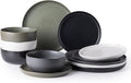 AmorArc Ceramic Dinnerware Sets Wavy Rim Stoneware Plates and Bowls SetsDishwasher &amp Microwave &amp Oven Safe Dishes set Service for 4 (12pc)-Mix Color
