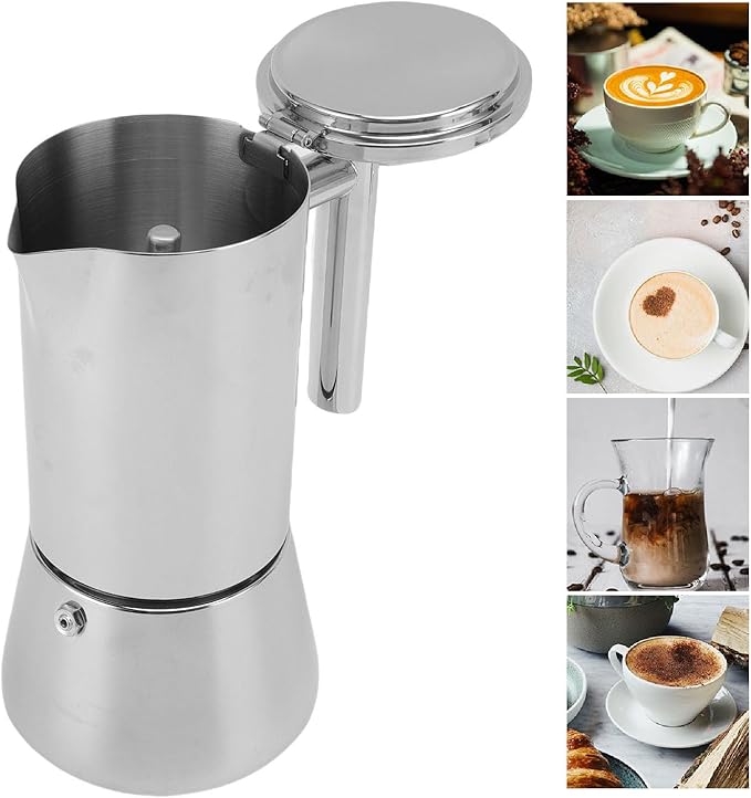 ANGGREK Stovetop Coffee Maker 6 Cup Italian Coffee Pot 304 Stainless Steel Induction Compatible for Home Party Gathering and Camping