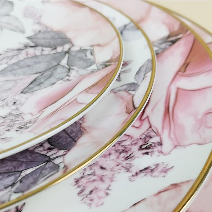 Romantic countryside Bone China Dinnerware Sets Service for 6Delicate afternoon tea Dinnerware SetSteak Dinner Plates Dish Set Includes coffee cup