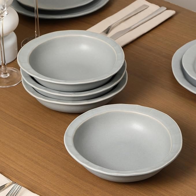 Stone Lain Oasis Stoneware 24 Piece Dinnerware Set Home Kitchen Dish Set with Dinner Plates Salad Plates &amp Bowls - Service for 8 Grey Blue
