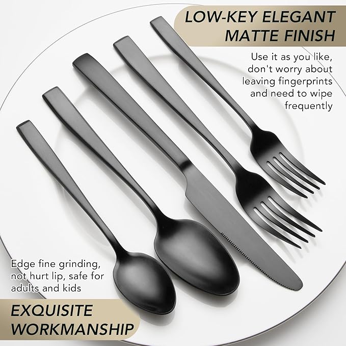 Matte Black Silverware Set EIUBUIE 40-Piece Premium Stainless Steel Black Cutlery Set for 8 Matte Flatware Sets Kitchen Utensils Sets Include Forks Spoons Knives