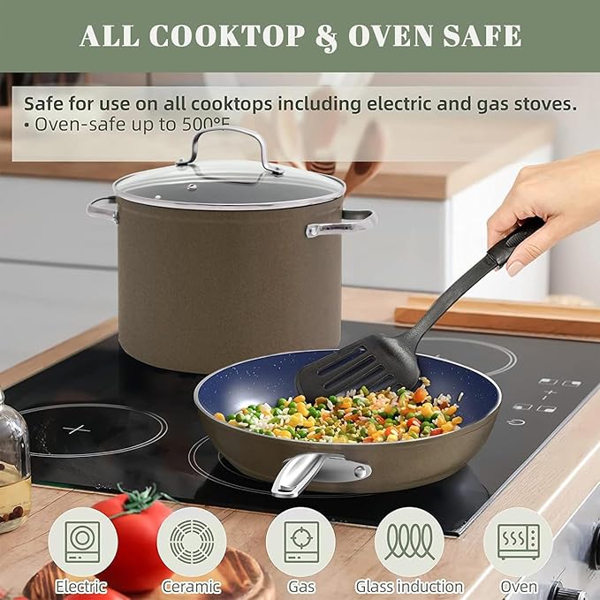 Nuwave 12pc Forged Lightweight Cookware Set G10 Healthy Duralon Ceramic Ultra Non-Stick Coating Vented Tempered Glass Lids Stay-Cool Handles Induction-Ready &amp Works on All Cooktops PFAS Free