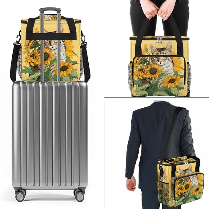 Cat and Sunflower Coffee Maker Carrying Bag for Keurig K-Mini or K-Mini Plus Storage Portable Coffee Maker Travel Bag