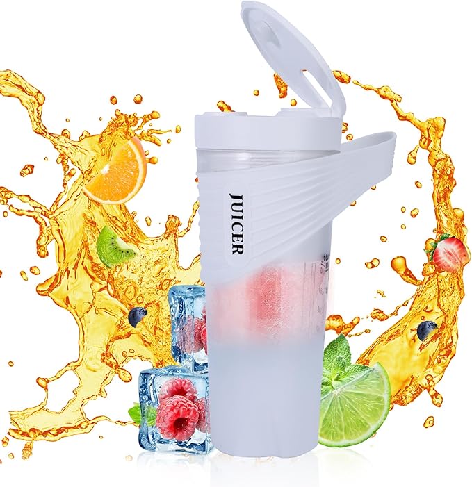 Drfeify 460ml Portable Blender Cup Electric USB Juicer Blender Rechargeable Personal Smoothie Maker for Ice Blending Juicing Traveling Gym Office Water Speed: 20000rmin (White)