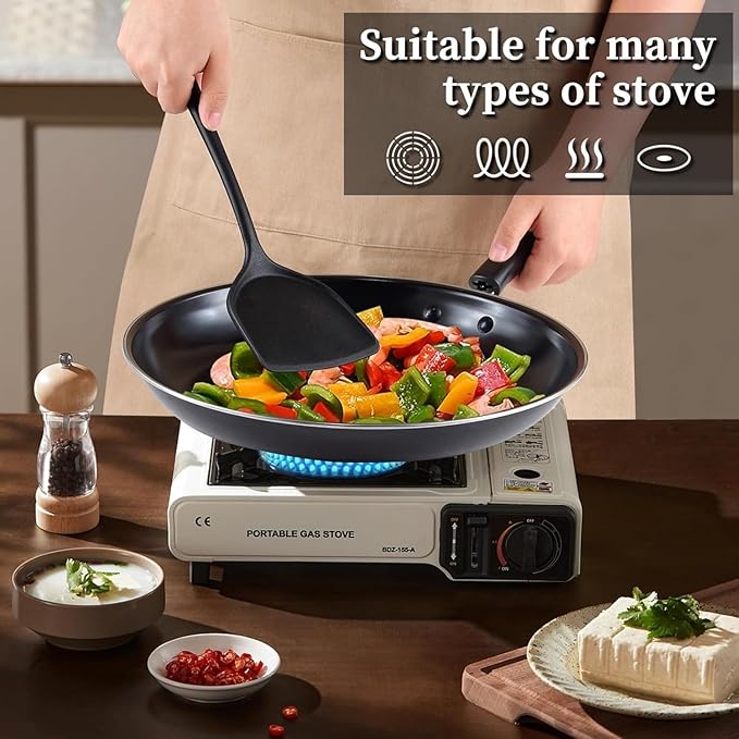 Nonstick Frying Pan Set - Iron Frying Pan 3-Piece Set (8 10 12) + 2 Silicone Spatulas With Premium Nonstick Coating Up to 450°F Skillet Suitable for Induction Gas &amp More