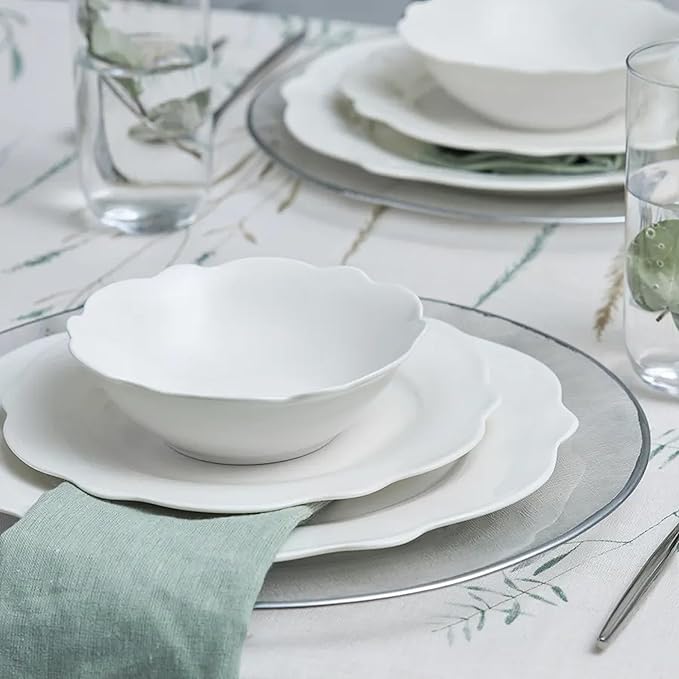 Karaca Daisy New Bone Dinnerware Set for 4 12 Piece Plates and Bowls Set Crockery Set White