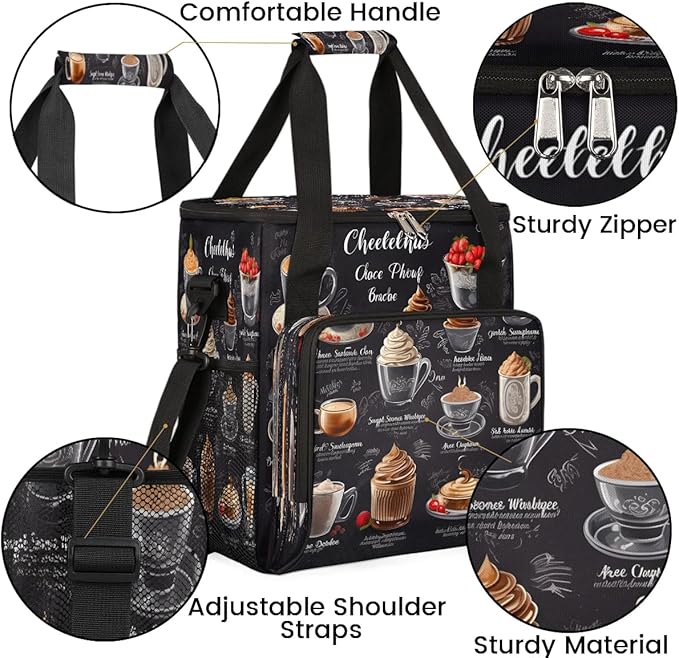 Drinks Themed Coffee Maker Carrying Bag Compatible with K-Mini or K-Mini Plus Portable Single Cup Coffee Maker Case with Pockets for K Cup Pods