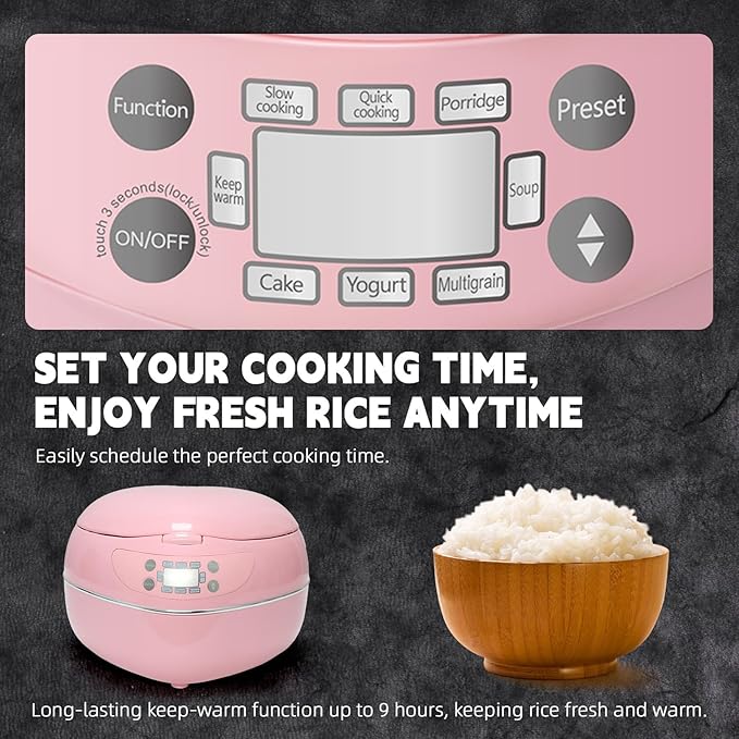 Heart Shaped Pink Rice Cooker Small Multifunctional Peach Heart Shape 300W High Power Preset Timer Automatic Heat Preservation Cute Rice Cooker for New Year Valentine's Day Gifts (1.8L 4Cups)